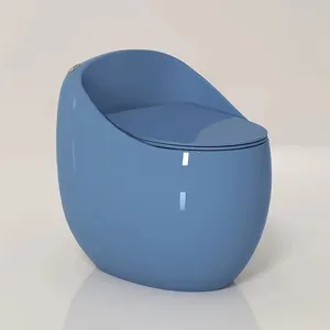 Inodoro de cerámica de una pieza con forma de huevo, color personalizado, redondo, azul, para hotel y baño