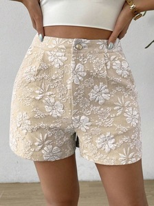 กางเกงขาสั้นทรงตรงเอวสูงผ้าแจ็คการ์ดเนื้อผ้ามีเท็กซ์เจอร์แฟชั่นใหม่สำหรับผู้หญิงฤดูร้อน มีสินค้าพร้อมส่งจำนวนมาก - Product Image 3