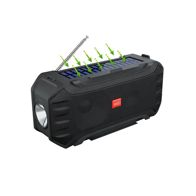 Emergency Zonne-energie Zaklamp Draadloze Draagbare Speaker 3 In 1 Tf Usb Fm Radio Bluetooth Luidspreker