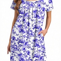 Ekouaer Moo Moos Robes d'intérieur respirantes pour femmes, à manches courtes, avec poches, plissées, style Mumu, douces, blanches, violettes, bleues
