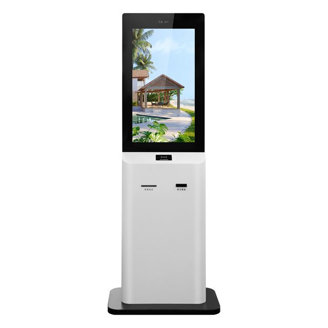 32-Inch Self-Service Hotel Check-in Kiosk with RFID Card Dispenser & Acceptor Featuring Camera and Printer-Payment Kiosks