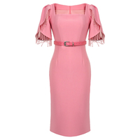 ZYHT 21134 grande taille gland à manches courtes rose fête formelle vêtements pour femmes robe coréenne élégante robe pour dames