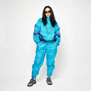 Unisex <b>Blue</b> Color Blocking Bomber Jacket Windproof Zipper Closure Sporty Style Polyester <b>Material</b> Autumn Wear - Product Image 1
