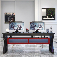 Bureau moderne double en fibre de carbone pour les sports électroniques Fonction LED comprenant un ensemble de chaises pour les jeux Bureau Chambre à coucher Métal durable