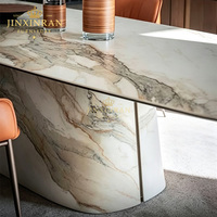 Table à manger ovale en marbre blanc sur mesure de luxe, base en piédestal solide, mobilier moderne pour cuisine, salle à manger, restaurant, hôtel