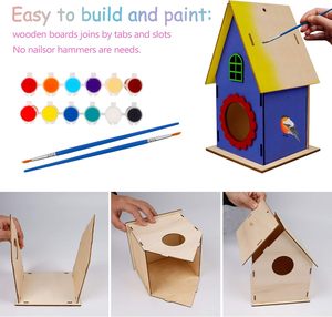 Jouets en bois pour enfants, lot de 4 kits de construction de nichoirs pour oiseaux à peindre soi-même, puzzle en bois à assembler et peindre, construire et peindre un nichoir - Product Image 4