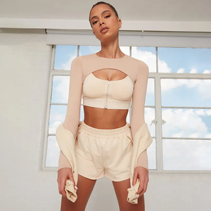 ชุดออกกำลังกายแขนยาวเลกกิ้งสีไร้รอยต่อสำหรับเล่นโยคะฟิตเนสบรา - Product Image 2