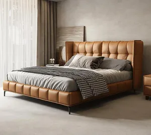 Mobilier de chambre à coucher au design tendance et optimal pour hôtel Ensemble de cadre de lit King Size Lit confortable moderne de luxe