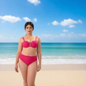 Maillot de bain une pièce grande taille HDJ, effet ventre plat, couleur unie, coupe ajustée BZ77041 - Product Image 1