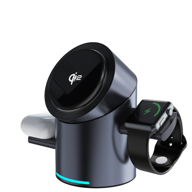 15W 3 in 1 Auto Rotation Fast Wireless Charging Stand for Apple Watch for iPhone for AirPods With QI2 CE ROHS FCC Certified
