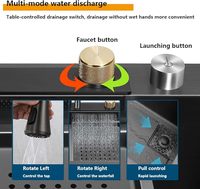 Éviers de cuisine à cascade à cuvette unique en acier inoxydable multifonctionnels à haute pression intelligents noirs modernes de luxe avec lave-gobelet