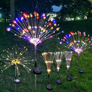 Lumières solaires LED IP65 multicolores en forme de feux d'artifice, petite décoration de jardin, fibres optiques DC, ambiance de pluie de météores de Noël - Product Image 1