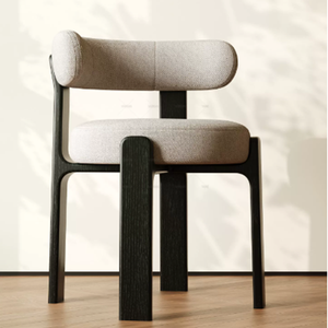 Sedia in Legno Imbottita Stile Nordico, Poltrona da Pranzo Geometrica Scultorea in Legno Massello per Progetti Alberghieri e Ristoranti - Product Image 3
