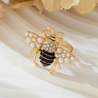 Bague pour femme en métal avec perles et ailes d'abeille, motif animal mignon et créatif