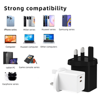 Chargeur rapide GaN 45W PD 3.0 avec 2 ports Type-C, prise UK, certifié CE, écologique, ignifuge, pour ordinateurs portables/tablettes, montres intelligentes