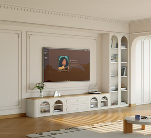 خزانة تلفزيون بتصميم فرنسي كريمي 2026 مع وحدات تخزين لغرف المعيشة في الشقق، مباشرة من المصنع - Product Image 1