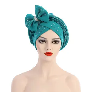 Hot Sale African Gele Turban Hijab Hat Aso Oke Headtie Already Made Gele Muslim Headscarf Head Wrap Women Hat Auto Headtie