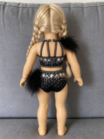 Justaucorps BALUMI personnalisé pour poupée American Girl de 18 pouces, style jazz musical, fait main, avec strass et plumes d'autruche, pour spectacle