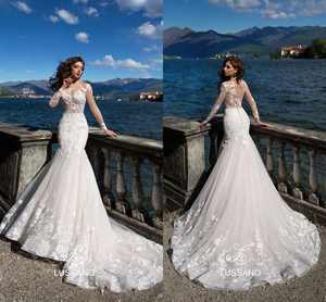 <b>Long</b> Sleeved <b>Wedding</b> <b>Dress</b> Lace <b>Wedding</b> <b>Dress</b> <b>Long</b> <b>Sleeve</b> Bridal Gowns <b>Simple</b> Deep V-neck Arge Open Back Fish Tail - Product Image 2