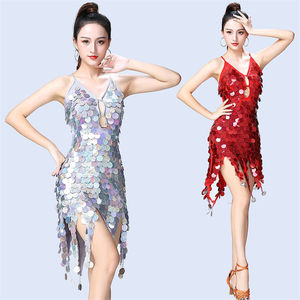 Nouveau femmes Rave festif Sequin gland jarretelle Performance robe danse du ventre robe dos nu jupe <span class=keywords><strong>Samba</strong></span> robe latine fête - Product Image 1