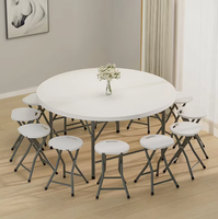 Nouvelle table pliante ronde en plastique blanc granit de 1,5 m, table pliante en plastique Bjflamingo de 6 pieds
