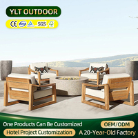 Conjunto de sofá de jardín de teca moderno de lujo personalizado de gama alta Muebles de exterior impermeables Terraza Hotel Patio Sofá de teca Fabricante