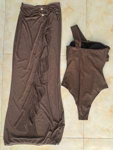 מלאי שני צבעים נשים מעצבים שתי חתיכות בגדי ים בגד כתף אחד בגד ים וחצאית סט עטיפה S-XL - Product Image 3