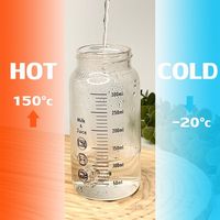 Bouteille d'eau graduée en verre borosilicate avec couvercle, portable, anti-fuite, design classique, pour thé glacé, café, lait, école