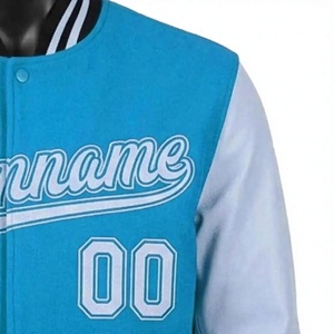 LONG MISSION INDUSTRY <b>Men's</b> <b>Winter</b> Turquoise White Solid Varsity Jacket Front Embroidered Logo Letterman <b>Coat</b> 100% Cotton/<b>Wool</b> - Product Image 6
