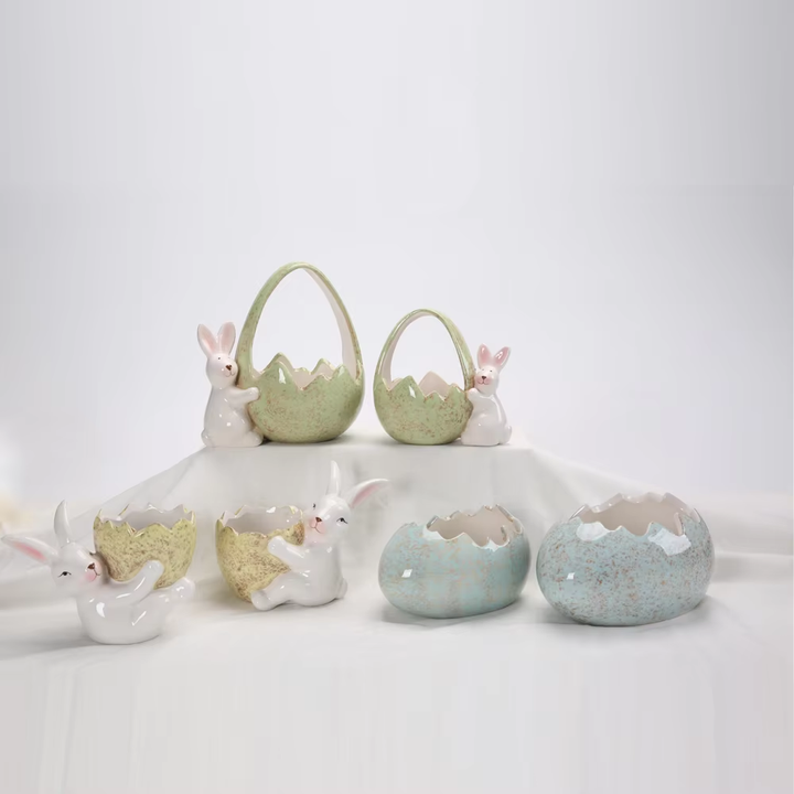 Spring Easter Party Supplies Gifts Fine Porcelain Bunny with Easter Basket Figurine