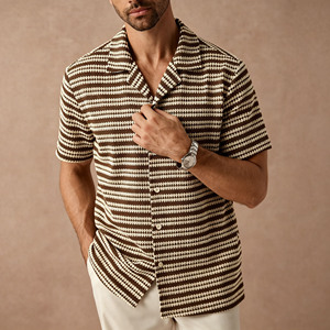 Cárdigan <span class=keywords><strong>de</strong></span> <span class=keywords><strong>Punto</strong></span> Casual <span class=keywords><strong>de</strong></span> Verano para <span class=keywords><strong>Hombre</strong></span>, <span class=keywords><strong>de</strong></span> Algodón <span class=keywords><strong>de</strong></span> Alta Calidad, con Cuello Cubano, Manga Corta, Rayas Texturizadas Retro, con Botones - Product Image 3