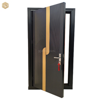 Porte en bois rayée noire et dorée moderne, porte de sécurité intérieure et extérieure de luxe avec un design texturé élégant pour la maison et le bureau