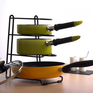3-Tier Pan Pot Countertop Kitchen Organizer Kitchen Cabinet Pot Lid Organizer Storage Rack Black