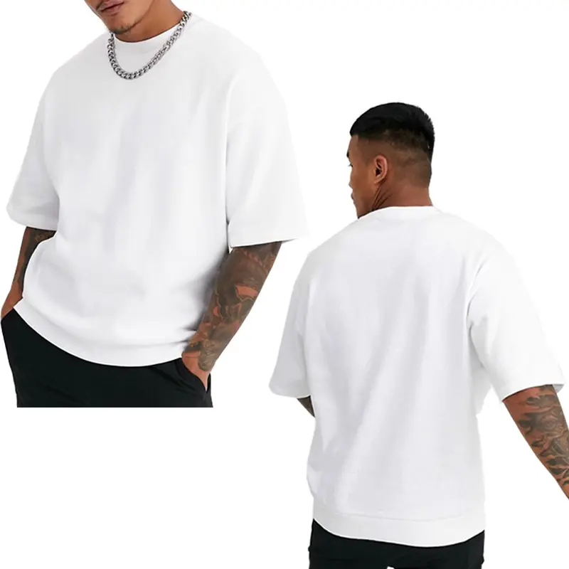 Groothandel Custom Geborduurd Logo 240G 100% Katoenen Witte T-shirt Dropped Schouders Blank Plain Oversized Mens Tshirt