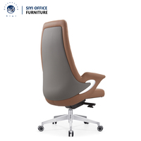 Ensemble de chaise et de table de bureau en cuir de direction, design ergonomique moderne, hauteur réglable, base en acier inoxydable