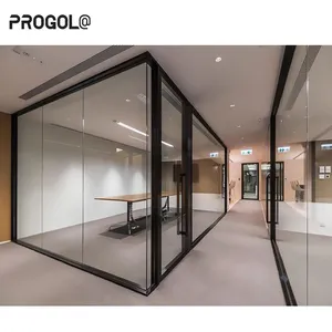 Parede divisória de vidro de alumínio transparente para escritório, moderna e modular, sem moldura, desmontável, com vidro temperado, simples ou duplo