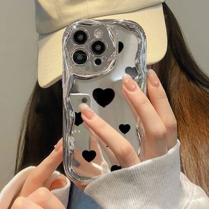 เคสโทรศัพท์ลายหัวใจสีดำสำหรับ iPhone 16, เคสป้องกันสำหรับ iPhone 15, กระจกเงาสำหรับ 14 Pro, เคลือบไฟฟ้าลายคลื่น 3 มิติสำหรับ 13 - Product Image 2