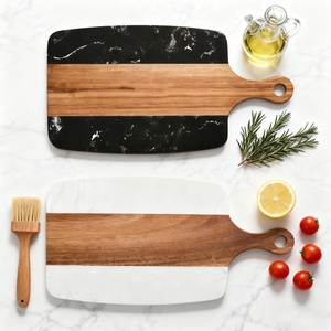 Planche à découper et à charcuterie rectangulaire en bois et marbre, double face, tendance été 2026, pour cuisine domestique - Product Image 1
