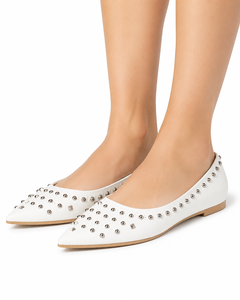 <span class=keywords><strong>Ballerine</strong></span> Nere da Donna con <span class=keywords><strong>Borchie</strong></span> e <span class=keywords><strong>Punta</strong></span> Affusolata, Scarpe Casual in Pelle con Suola in Gomma Beige - Product Image 3