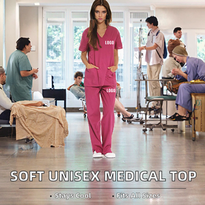 Short Sleeve Breathable Scrub <b>Sets</b> for Nurse <b>Doctor</b> Pure Color Plus Size Soft Fabric Unisex Hospital Work Clothes - Product Image 2