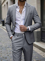 Costume homme à simple boutonnage, uni, en polyester peigné, avec braguette zippée, pour occasions professionnelles et soirées formelles