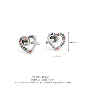 ผู้ผลิตต่างหูแบบติดหู สแตนเลส ต่างหูคลาสสิก แฟชั่นรูปหัวใจ ต่างหูเพชรซิคอน เครื่องประดับสำหรับผู้หญิง - Product Image 5