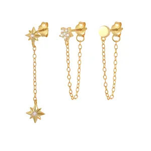 QLEESI Korean Fashion Jewelry INS Trendy 925 Sterling Silver Star Flower Long Tassel Earrings Set