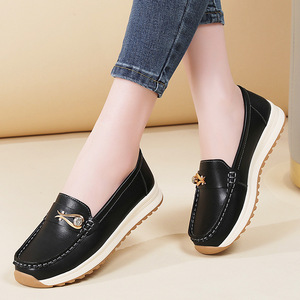 Nouveaux modèles Xuanhui, mocassins à bout rond, coutures, boucle dorée, fuchsia, PU souple, <span class=keywords><strong>semelle</strong></span> <span class=keywords><strong>épaisse</strong></span> de 3 cm, pour femmes - Product Image 3