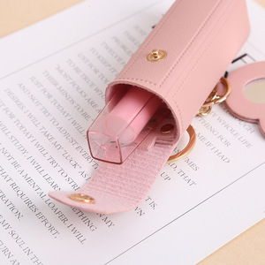 <span class=keywords><strong>Porte</strong></span>-rouge à lèvres portable de haute qualité en cuir PU, style découpé, forme oblongue, semi-fait main, avec miroir et <span class=keywords><strong>porte</strong></span>-clés, <span class=keywords><strong>pour</strong></span> femmes - Product Image 4