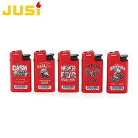 Briquet rechargeable à flamme ouverte et briquet coupe-vent à jet JUSI, en métal imprimé dessin animé, avec roue à silex et coque en fer