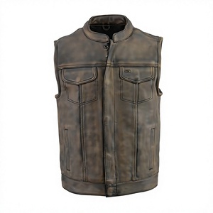 Chaleco de Moto para Hombre, de Cuero Genuino, Transpirable, Sólido, para Invierno, con Cuello Mao, un Solo Botón y Bolsillos - Product Image 1