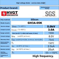 Diode haute tension HVGT GH3A-05K, diode redresseuse en silicium 3A 5kV 75ns, récupération rapide, haute fréquence, certifiée SGS/RoHS -55~+150°C