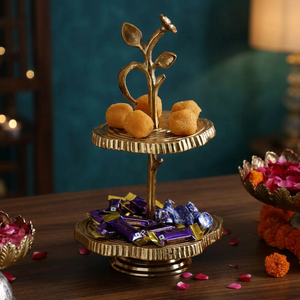 Vintage Elegant Display Gold Metal 2 Tier Cake <b>Stand</b> Handmade Flower Shape Dessert Display Rack for Wedding Party Hotel - Product Image 2