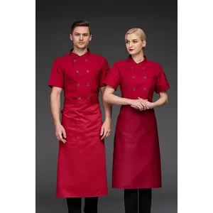 Famoso hombre mujer negro y rojo Famme Chef'S uniforme chaqueta abrigo y camisas de cocinero delantal traje para una mujer